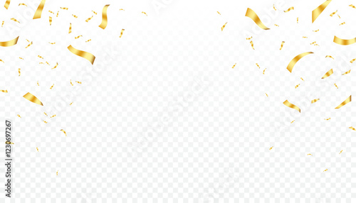 Gold confetti falls. confetti, streamer, tinsel on a transparent background for design and congratulations, vector illustration