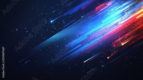 A high-speed space concept featuring accelerated motion blur of light rays in a dynamic abstract design, symbolizing technological advancement and futuristic science, with a modern minimalistic tone a