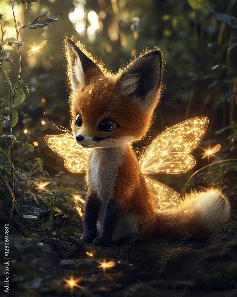 Obraz premium Enchanted Fox Fairy in Forest Glowing