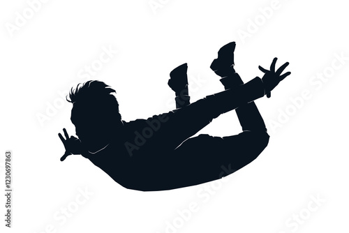 Silhouette of Man floating or flying in the air, vector graphic illustration