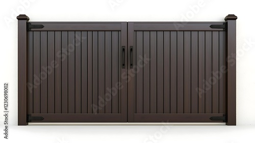 Dark brown wooden double gate, entrance, exterior, home, security, isolated background, for architectural design photo