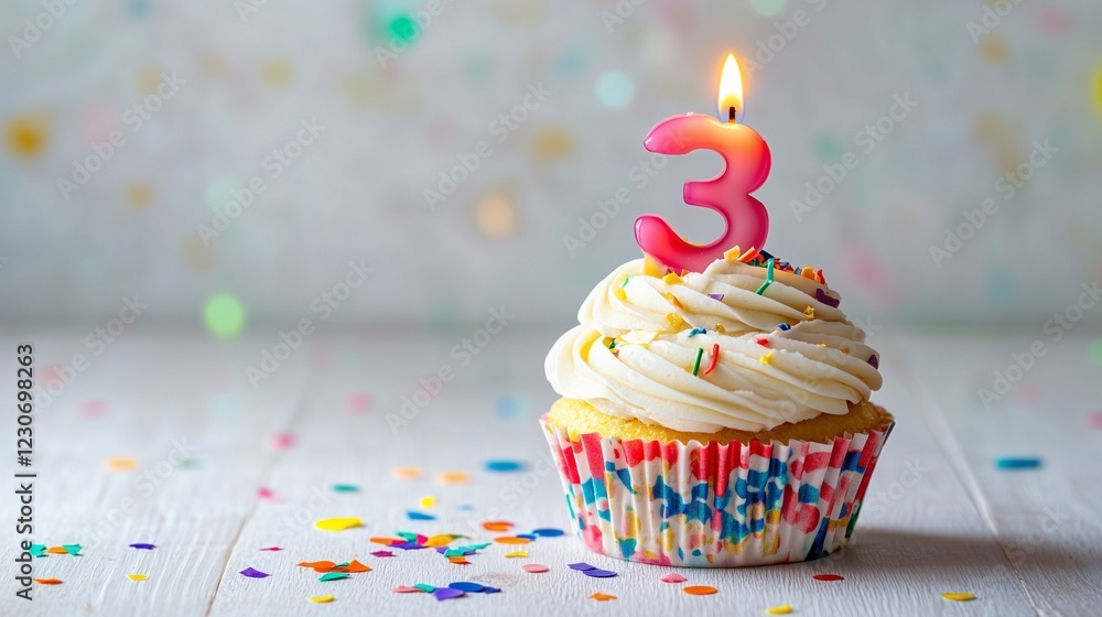 Birthday cupcake with number three Birthday cupcake with number three