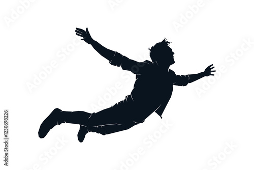 Silhouette of Man floating or flying in the air, vector graphic illustration