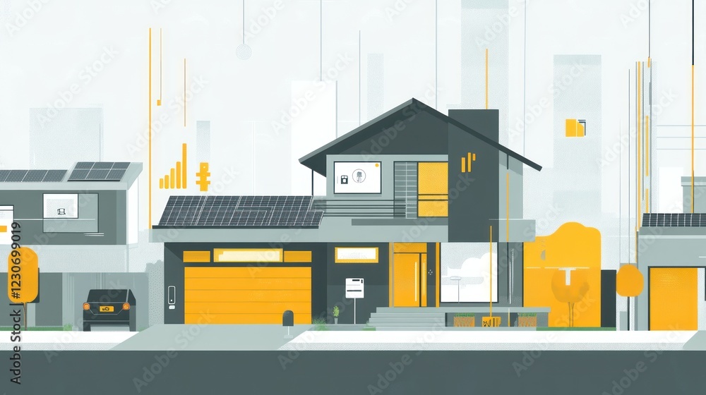Modern Smart Home with Solar Panels and Electric Vehicle Modern Smart Home with Solar Panels and Electric Vehicle
