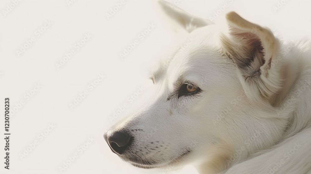 Profile of a white dog, gazing intently into the distance. Profile of a white dog, gazing intently into the distance.