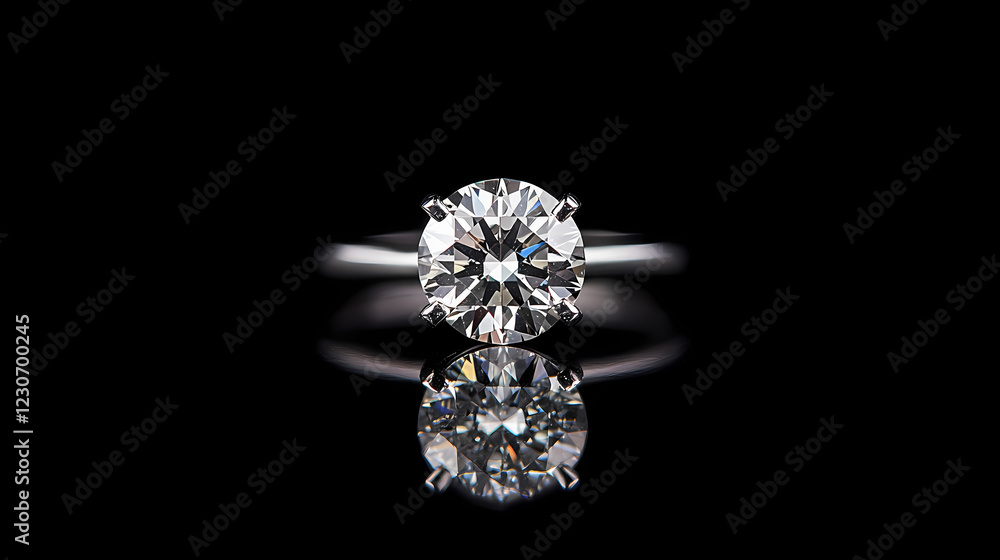 Diamond solitaire against black background with a diamond shape visible in the depth of field, depth of field, diamond shape, faceted diamond. Crystal Fields. Illustration Diamond solitaire against black background with a diamond shape visible in the depth of field, depth of field, diamond shape, faceted diamond. Crystal Fields. Illustration