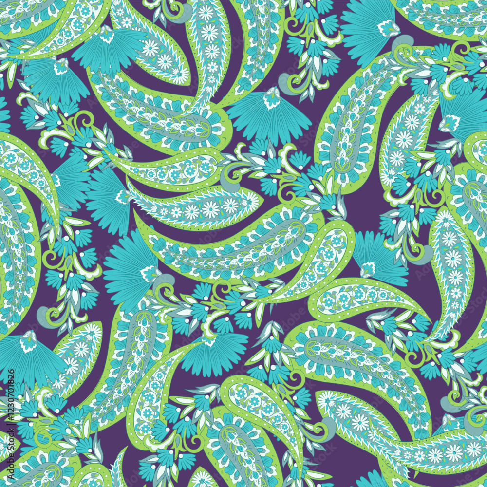 Obraz premium Traditional seamless paisley pattern. Vector Indian floral ornament.