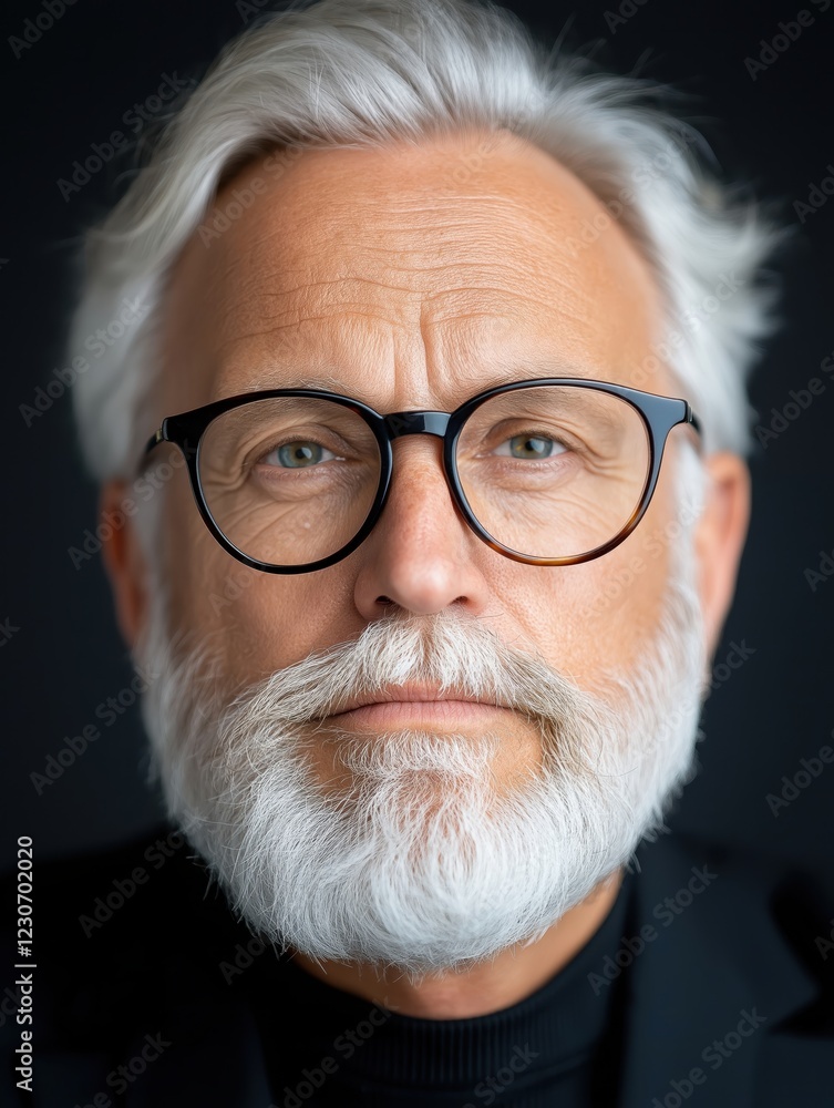 Old male judge with glasses presents a stern expression against a plain white background, conveying authority and wisdom in his demeanor Old male judge with glasses presents a stern expression against a plain white background, conveying authority and wisdom in his demeanor
