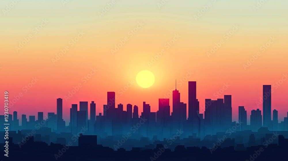 Captivating city skyline at sunset with vivid colors and silhouetted skyscrapers, showcasing a modern urban landscape. Captivating city skyline at sunset with vivid colors and silhouetted skyscrapers, showcasing a modern urban landscape.