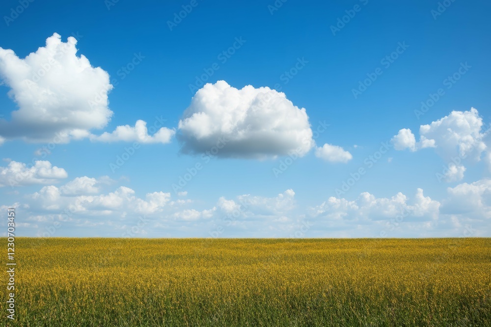 Expansive Blue Sky Meets Golden Field in Serene Countryside Landscape Expansive Blue Sky Meets Golden Field in Serene Countryside Landscape