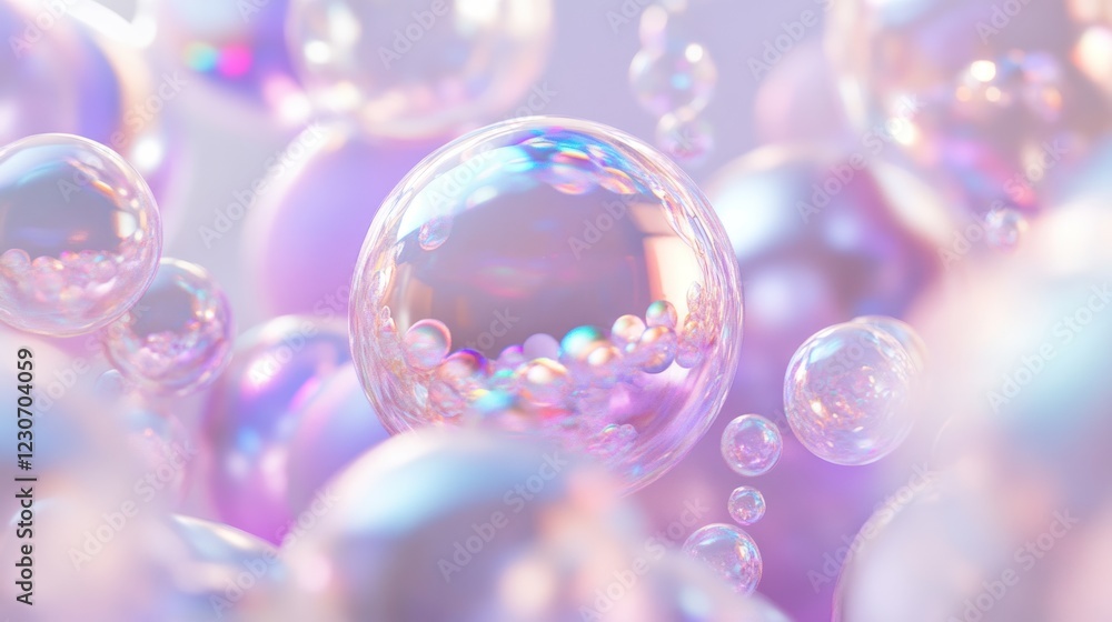 Iridescent Bubbles Floating in a Pastel Dreamland