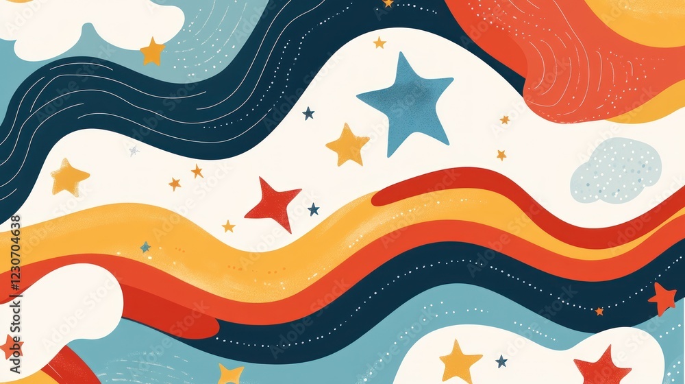 Abstract Wavy Lines Stars Colorful Design