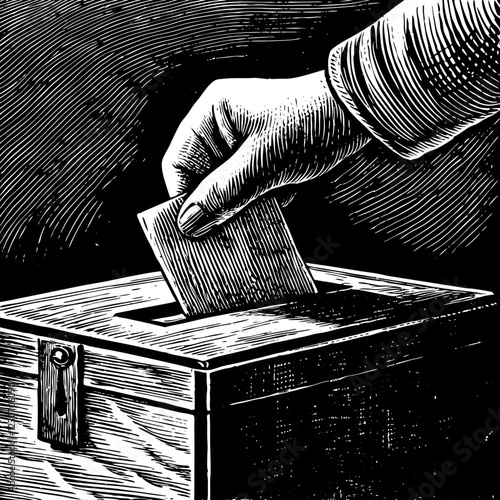 People voting in elections, black and white and colored designs