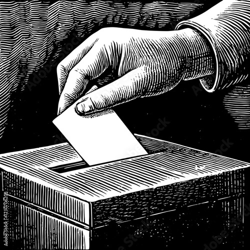 People voting in elections, black and white and colored designs