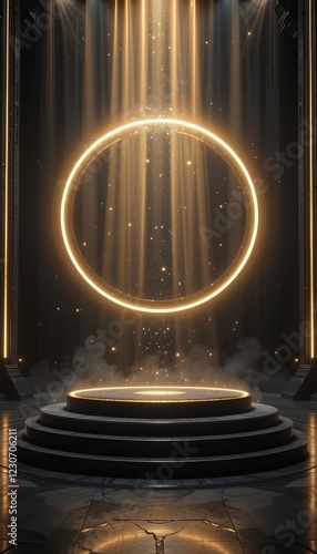 Mystical Golden Portal on a Glowing Stage