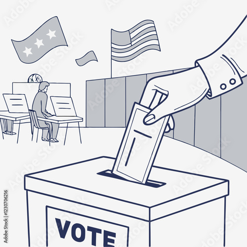 People voting in elections, black and white and colored designs