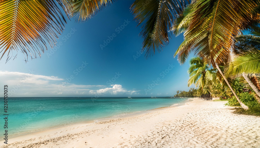 Obraz premium backdrop out of focus beach with palm trees on an exotic tropical island