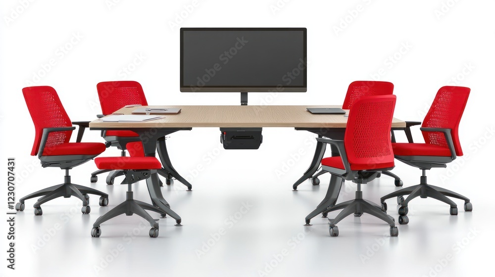Modern Office Meeting Room Setup With Red Chairs Modern Office Meeting Room Setup With Red Chairs