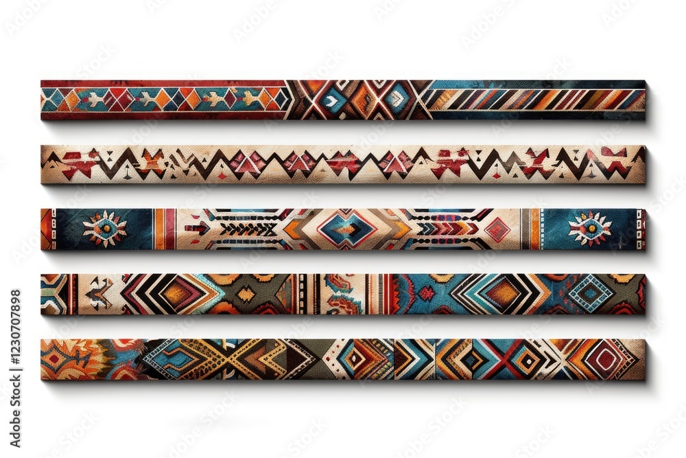 Native American Ethnic Illustration Set with Aztec Borders