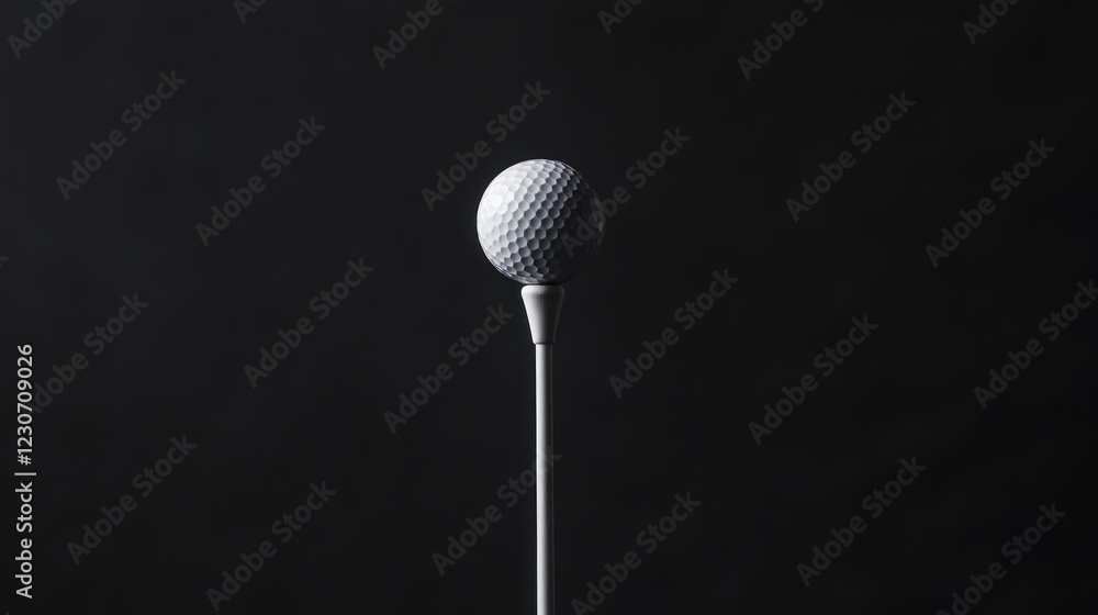 Golf Ball Atop A Single Tee Against Dark Background Golf Ball Atop A Single Tee Against Dark Background