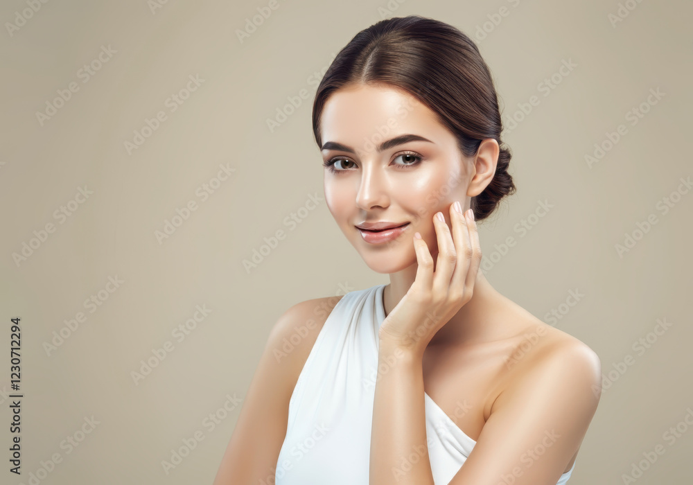 A young woman with a serene expression and radiant skin A young woman with a serene expression and radiant skin