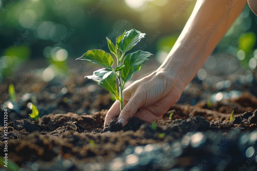 Fototapeta premium Volunteers plant trees for reforestation and environmental sustainability.