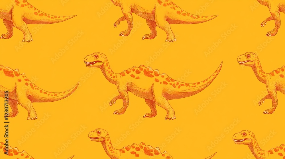 Fototapeta premium Adorable dinosaur pattern designed for children's products. Seamless animal background perfect for baby shower cards, bedding, fabric, wallpaper, gift wrap, textiles, and T-shirt designs. 