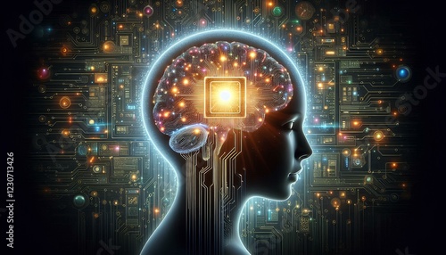 Wallpaper Mural The Fusion of Big Data and AI: Human Brain Illuminated by Processor Torontodigital.ca