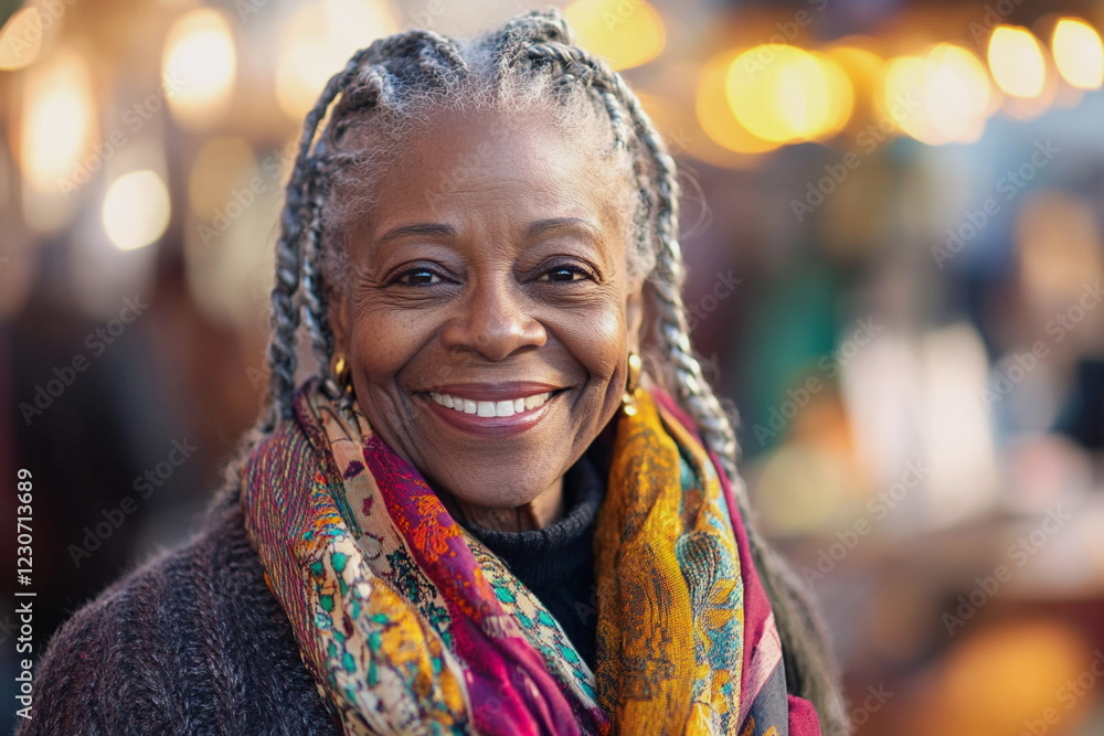 Close-up portrait of a beautiful senior African woman, smiling warmly outdoors. Her radiant face, deep wrinkles, and expressive eyes reflect wisdom, joy, and a life well-lived. Natural light enhances Close-up portrait of a beautiful senior African woman, smiling warmly outdoors. Her radiant face, deep wrinkles, and expressive eyes reflect wisdom, joy, and a life well-lived. Natural light enhances