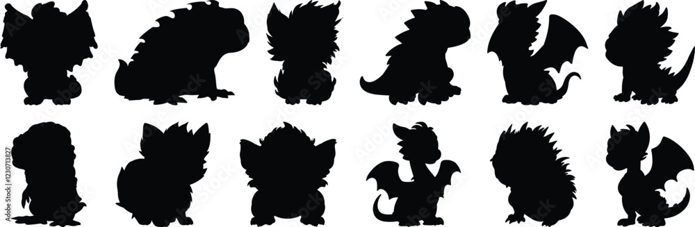 Monster silhouettes set, creature pack of vector silhouette design, isolated background Monster silhouettes set, creature pack of vector silhouette design, isolated background
