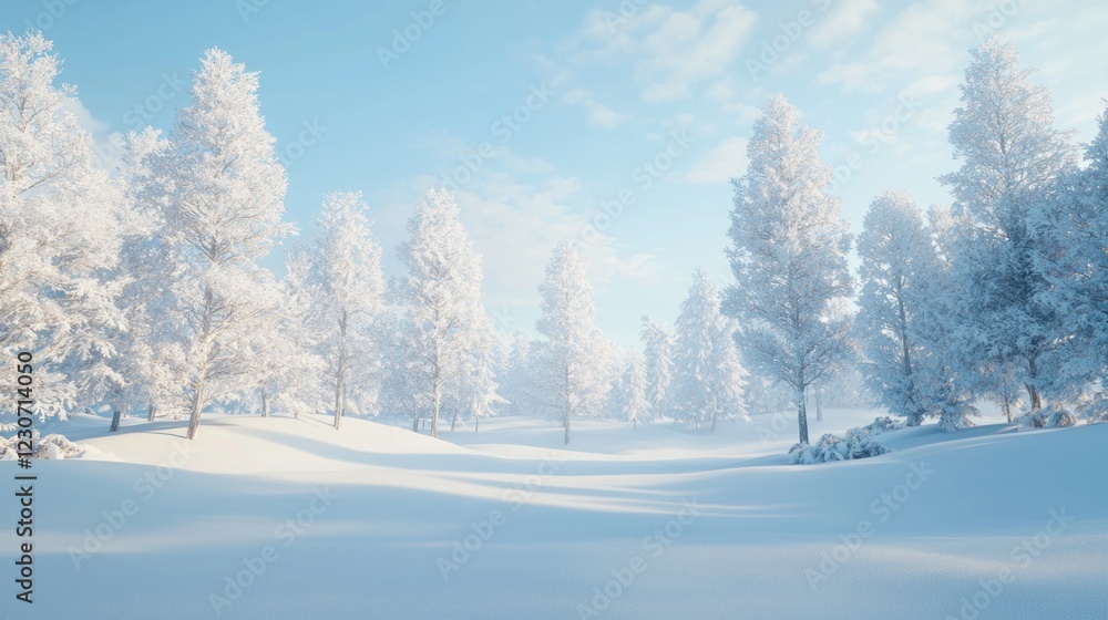 Snowy winter forest landscape with sunlight. Snowy winter forest landscape with sunlight.
