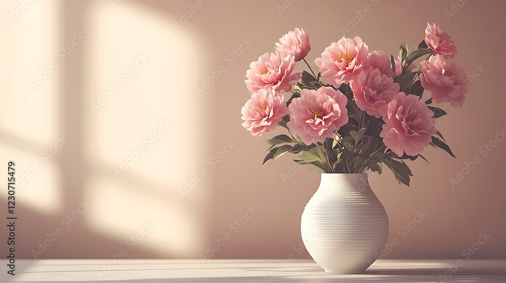 a beautiful bouquet of pink peonies in a white vase, illuminated by soft, natural light a beautiful bouquet of pink peonies in a white vase, illuminated by soft, natural light