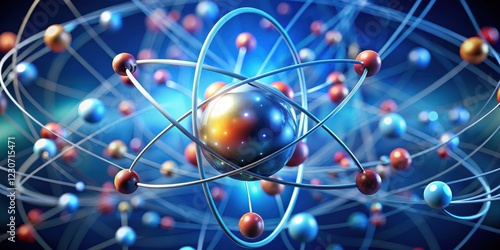 atom surrounded by orbiting electrons photo