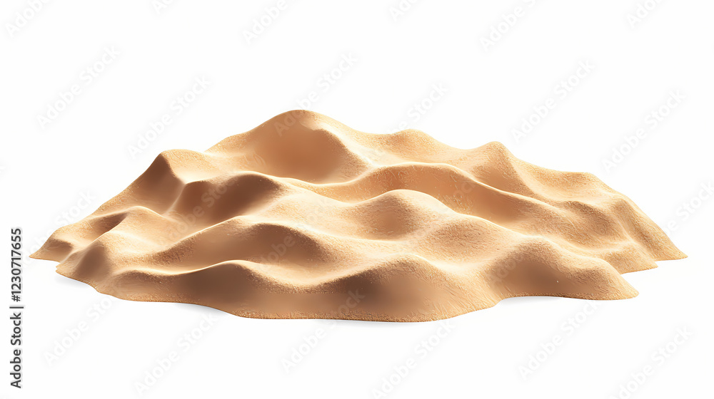 Isolated pile of desert sand dunes on a white background, showcasing the natural texture and shape of the sandy formations. Desert Shores. Illustration Isolated pile of desert sand dunes on a white background, showcasing the natural texture and shape of the sandy formations. Desert Shores. Illustration