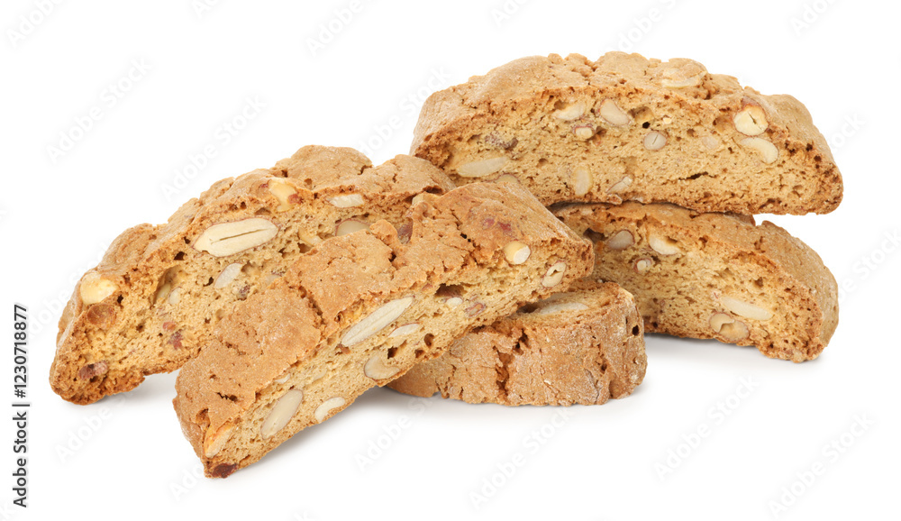 Traditional Italian almond biscuits (Cantucci) isolated on white Traditional Italian almond biscuits (Cantucci) isolated on white