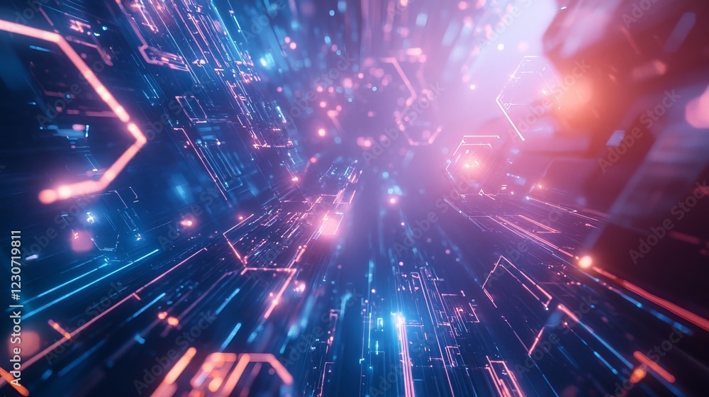 Naklejka premium Cybernetic background with luminous hexagonal tiles 