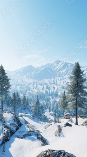 Wallpaper Mural Winter landscape with snow-covered mountains and trees Torontodigital.ca