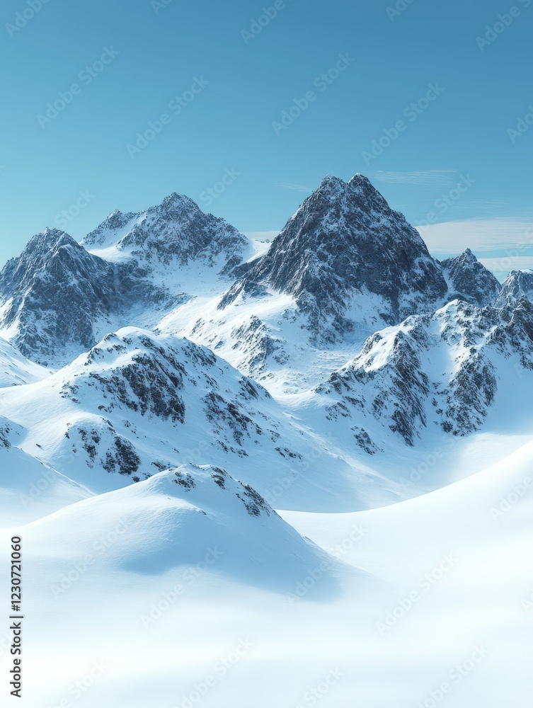Fototapeta premium Snow-covered mountain landscape under clear blue sky