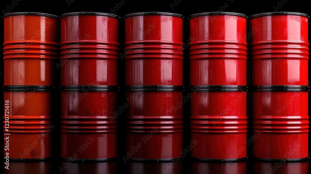 This image offers a creative perspective on red barrels showcased in a row, emphasizing their smooth surfaces and rich color in an intriguing linear arrangement. This image offers a creative perspective on red barrels showcased in a row, emphasizing their smooth surfaces and rich color in an intriguing linear arrangement.