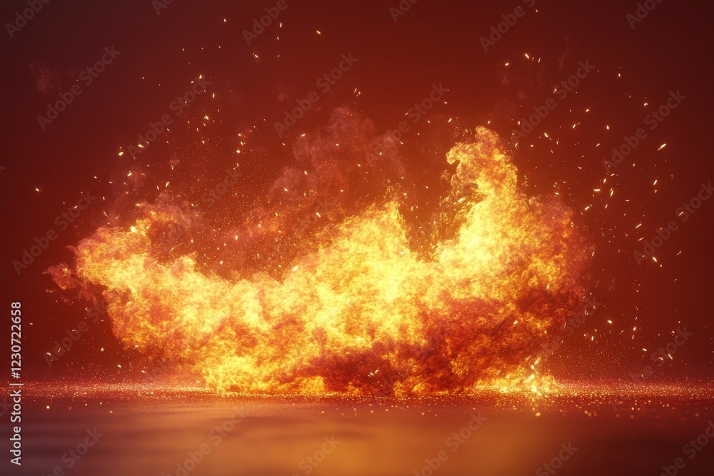 Naklejka premium Vibrant explosion with sparks in a dark environment, showcasing fiery colors and dynamic movement