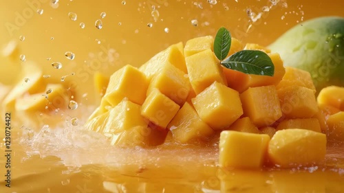 Fresh mango splash: juicy fruit cubes and watery burst