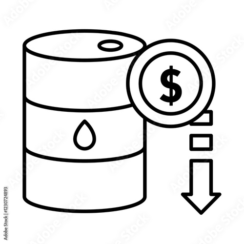 Crude oil price decrease Icon Black and white logo