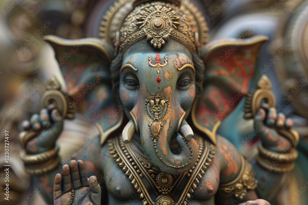 Fototapeta premium Statuette of Hindu God Ganesha. Vector illustration.