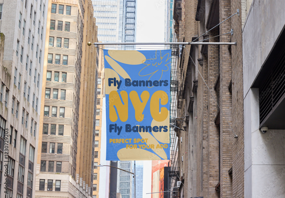 Customizable fly banner Out-Of-Home Advertising Mockup in New York City ...