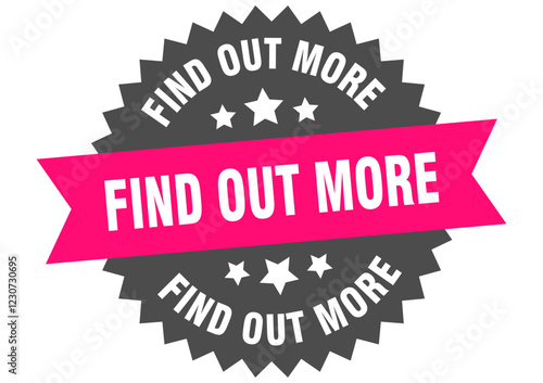 find out more. find out more round pink label isolated on transparent background