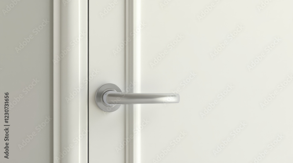 Close-Up of an Ivory White Door with a Silver Handle Close-Up of an Ivory White Door with a Silver Handle