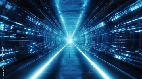 Wallpaper Mural Abstract Blue Digital Tunnel with Glowing Lines and Data Streams Torontodigital.ca