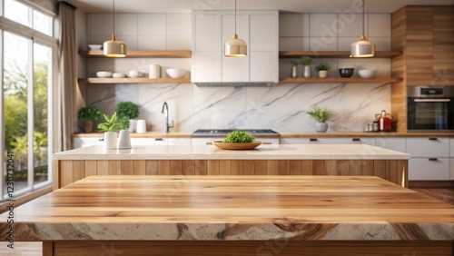 Wooden Platform on Marble Kitchen Table