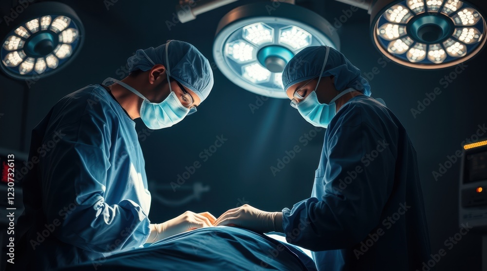 Obraz premium Two surgeons operating on a patient
