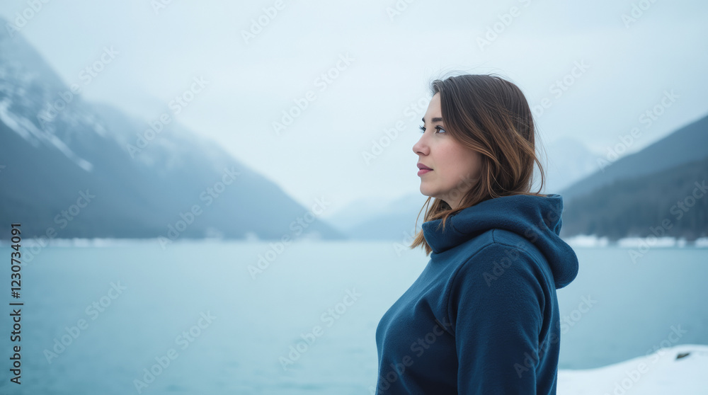 Nordic Nuance – A Portrait of a Contemplative Plus-Size Caucasian Woman in a Deep Blue Sweater Nordic Nuance – A Portrait of a Contemplative Plus-Size Caucasian Woman in a Deep Blue Sweater